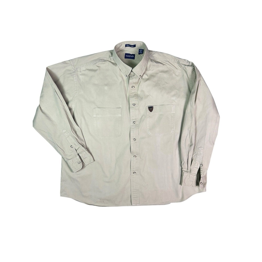 Gant Chelsea Twill Men's XL Tan Button Down Long Sleeve VTG Shirt w/ Crown Crest